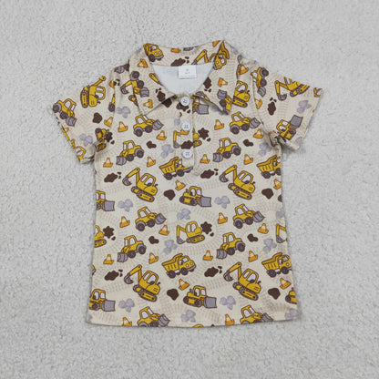 Sibling Baby Boys Kids Short Sleeves Excavator Buttons Shirt Zipper Romper Summer Clothes RTS