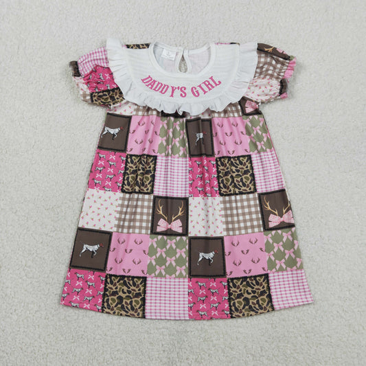 Baby Girls Short Sleeves Embroidery Smocked Daddy's Girl Bows Dogs Deer Camo Print Dress RTS