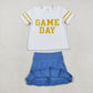 Baby Girl Short Sleeves Game Day Vinyl Shirt Blue Yoga Active Skort Team Cheer Set RTS