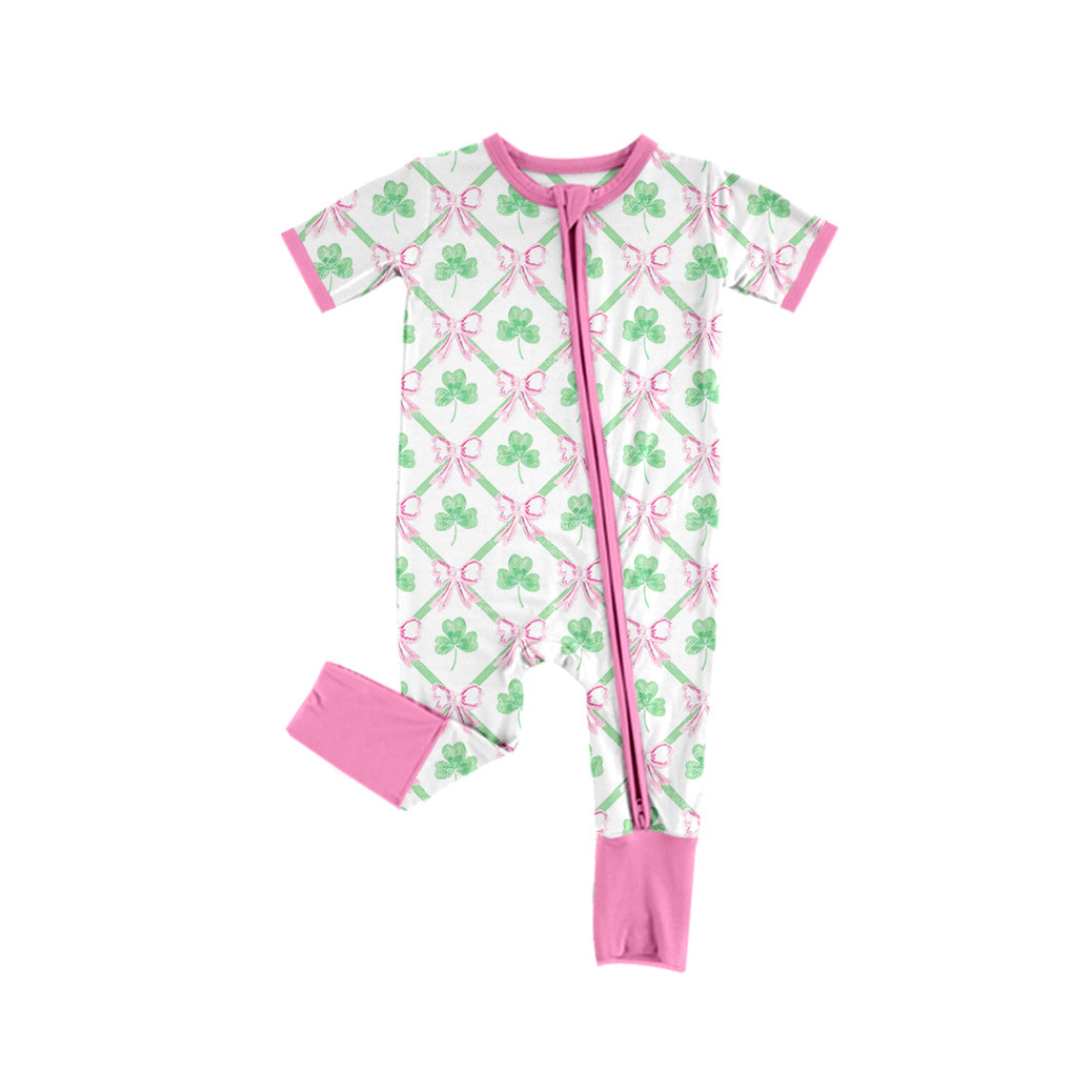 Baby Girl Infant Short Sleeves St Patrick Day Zipper Romper Moq 5