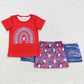 GSD0338 July 4th Baby Girl Summer Short Sleeves Star Rainbow Tassel Skirt Outfit