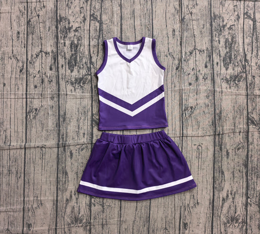 ( No moq ) Preorder Baby Girls Kids Sleeveless Tops Purple Skirt Shorts Set Yoga Team Clothes