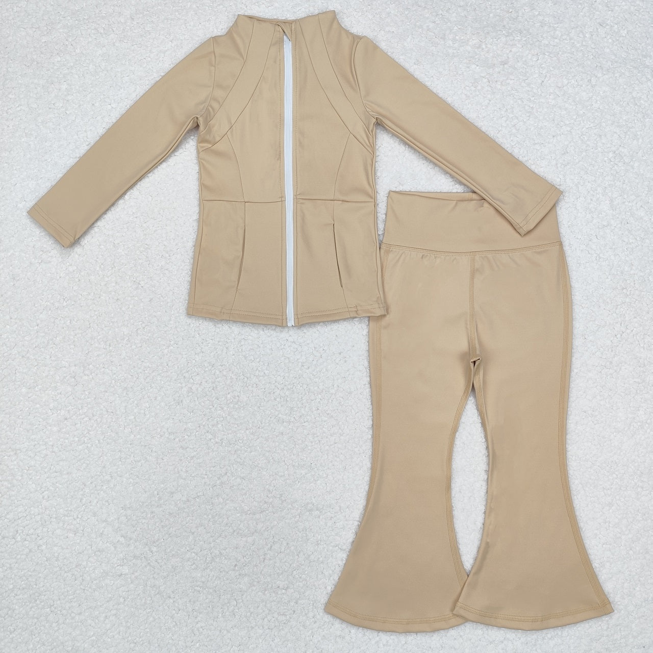 Baby Girl Khaki Long Sleeves Zipper Shirt Yoga Active Wear Jackets Pants Set