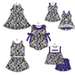 ( Moq 5 Each Style ) Baby Girls Kids Sleeveless Football Flower Purple Bows Sibling Romper Dresses Sets