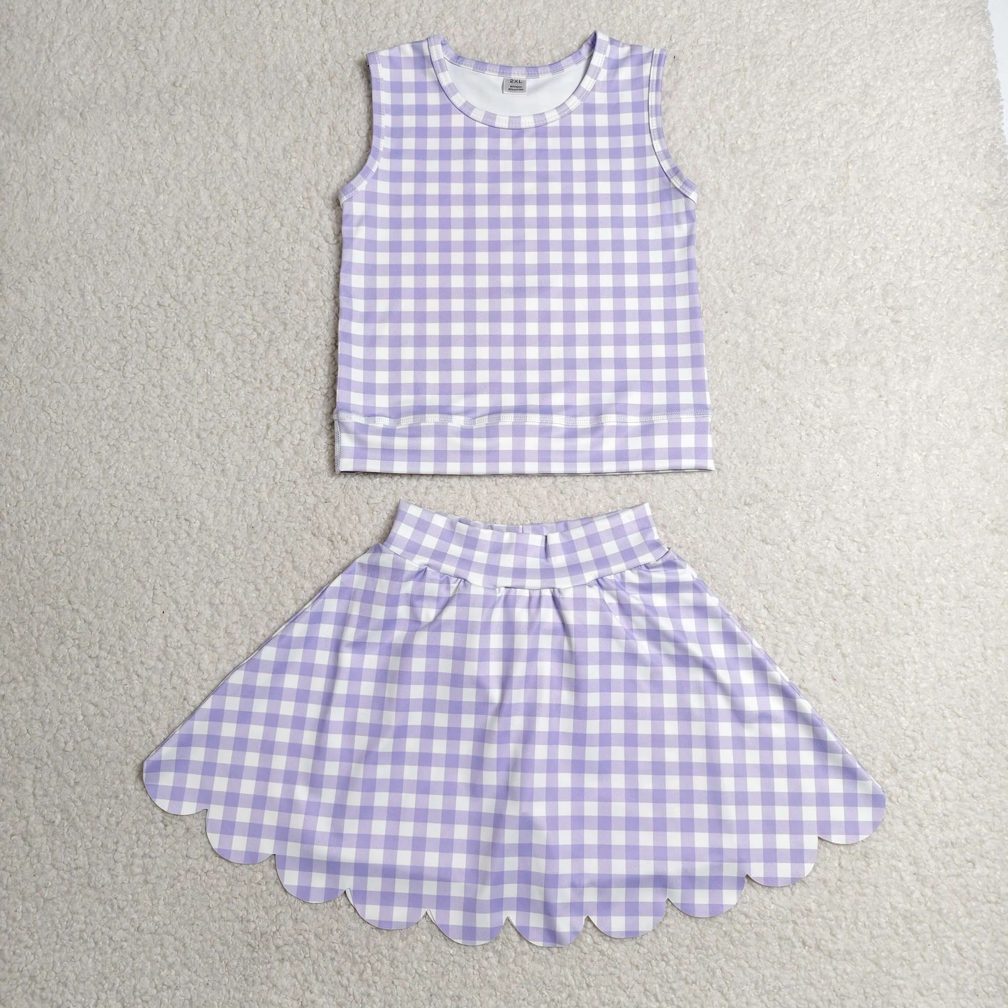 Baby Girls Kids Purple Plaid Shirt Scallop Skirt Shorts Yoga Active Set Clothes RTS