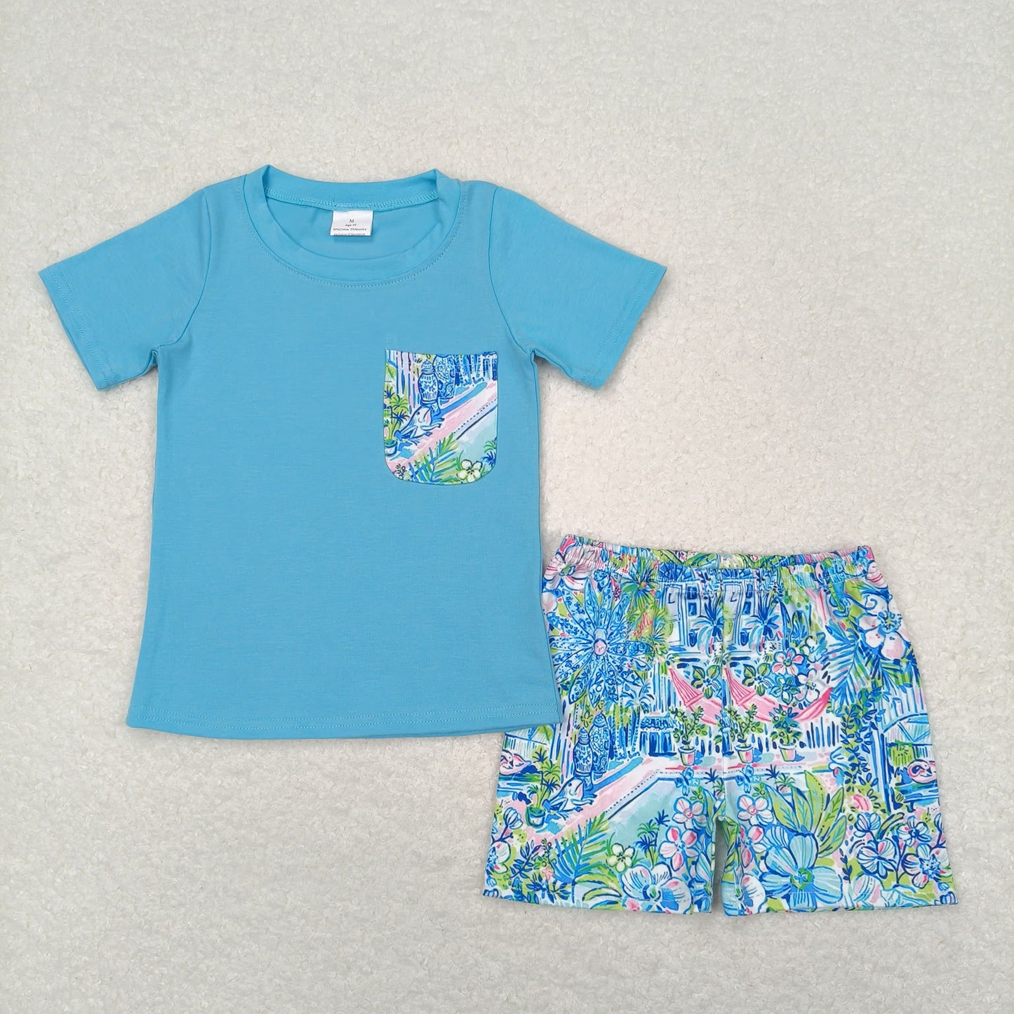 Baby Boy Summer Short Sleeves Blue Shirt Floral Shorts Set