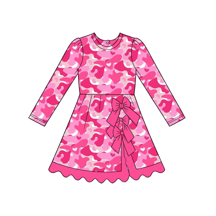 ( Moq 5 ) Preorder Baby Girls Kids Hearts Camo Valentine Shorts Bows Scallop Dress Yoga Active Clothes