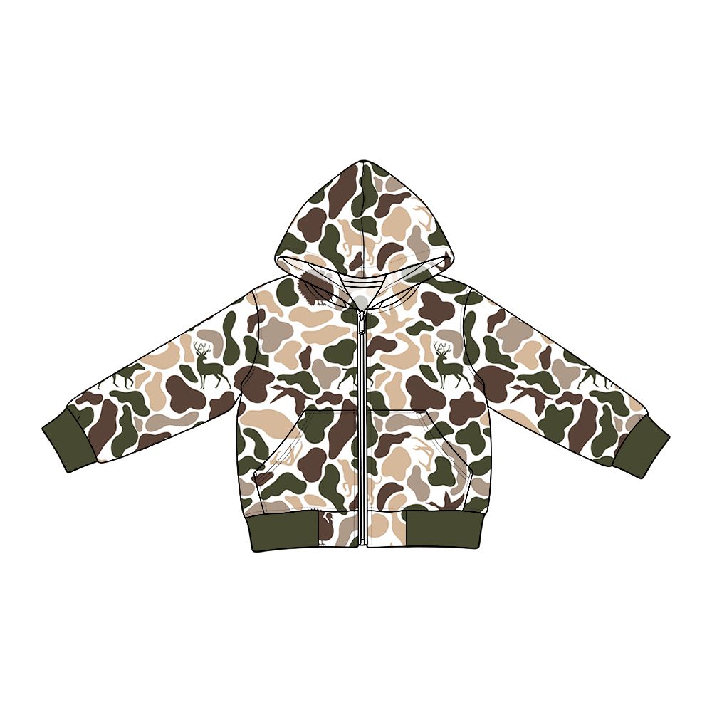 ( Moq 5 ) Preorder Baby Boys Toddler Dogs Ducks Deer Camo Print Hoodie Pockets Jacket Denim Clothes
