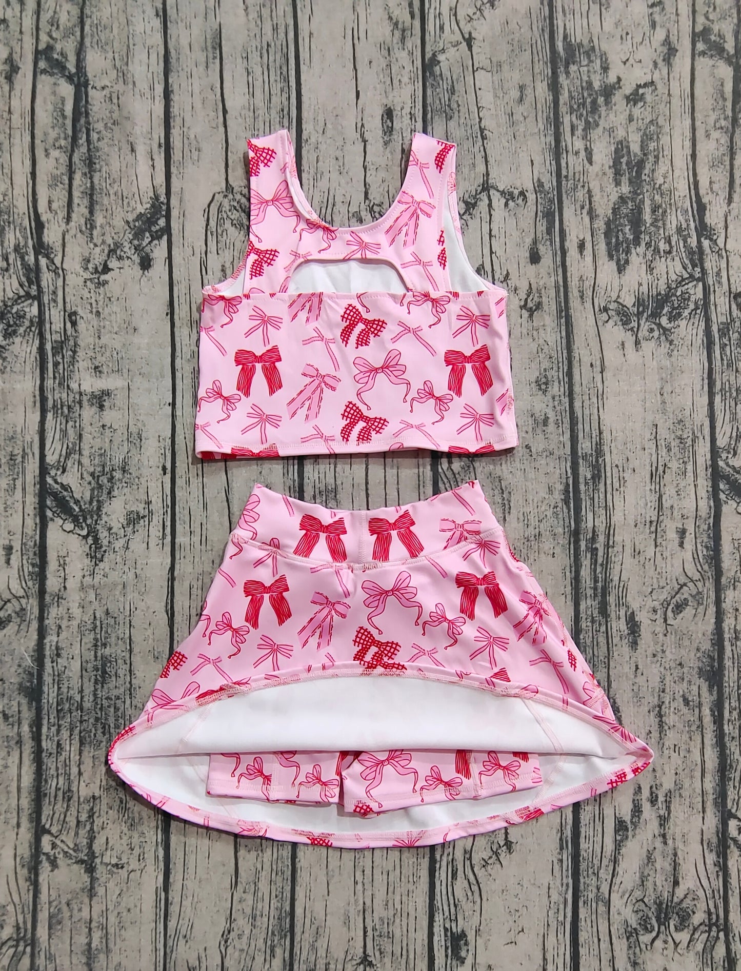Baby Girl Sleeveless Pink Bows Tops Skorts Yoga Active Set RTS
