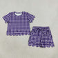 Sibling Baby Girls Kids Short Sleeves Plaid Shirts Scallop Shorts Sets Summer Clothes RTS