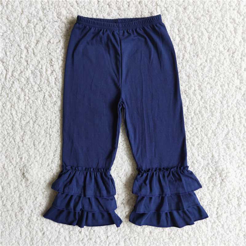 D10-13 Baby Girl Dark Blue Ruffle Cotton Pants