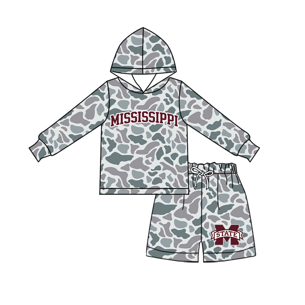 ( Moq 5 ) Baby Girls Kids Long Sleeves Hoodie Shirt Camo Shorts Team Set Clothes