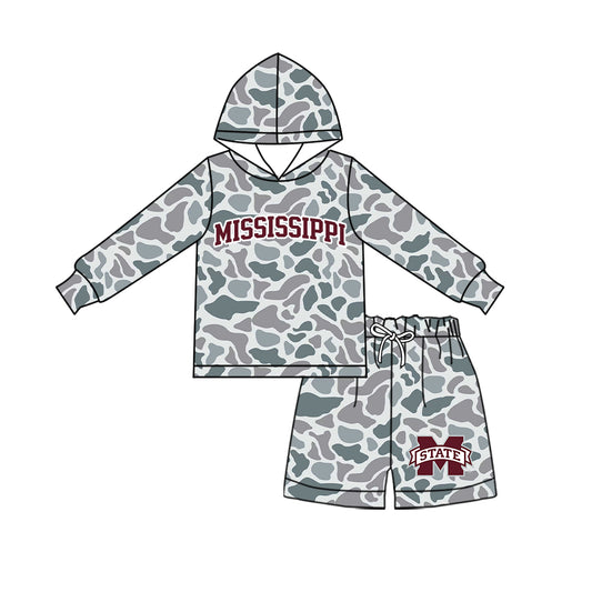 ( Moq 5 ) Baby Girls Kids Long Sleeves Hoodie Shirt Camo Shorts Team Set Clothes