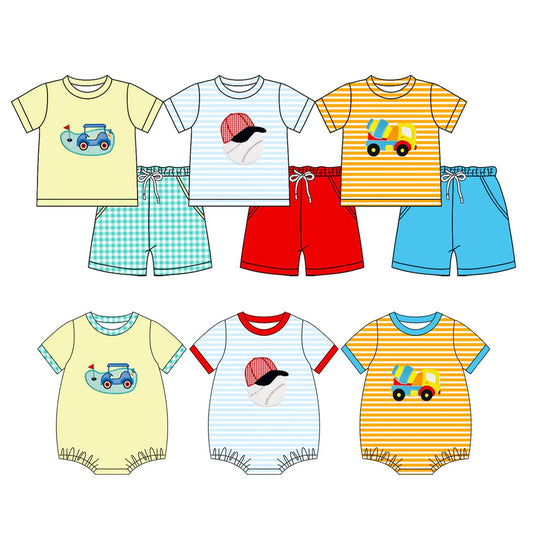 ( Moq 5 Each Style ) Sibling Baby Boys Toddler Short Sleeves Shirts Shorts Set Romper Ball Game Clothes
