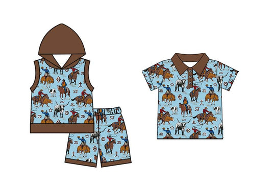 Baby Boy Western Rodeo Summer Sibling Shirt Clothes Set ( Moq 5 Each style )