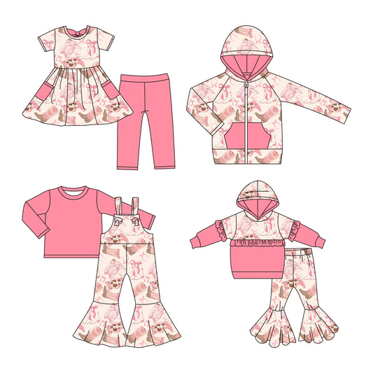 ( Moq 5 Each Style ) Baby Girls Kids Boots Bows Western Sibling Hoodie Shirt Sets