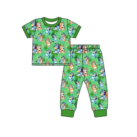 Baby Boy Short Sleeves St. Patrick Dog Green Shirt Pants Pajamas Set Moq 5