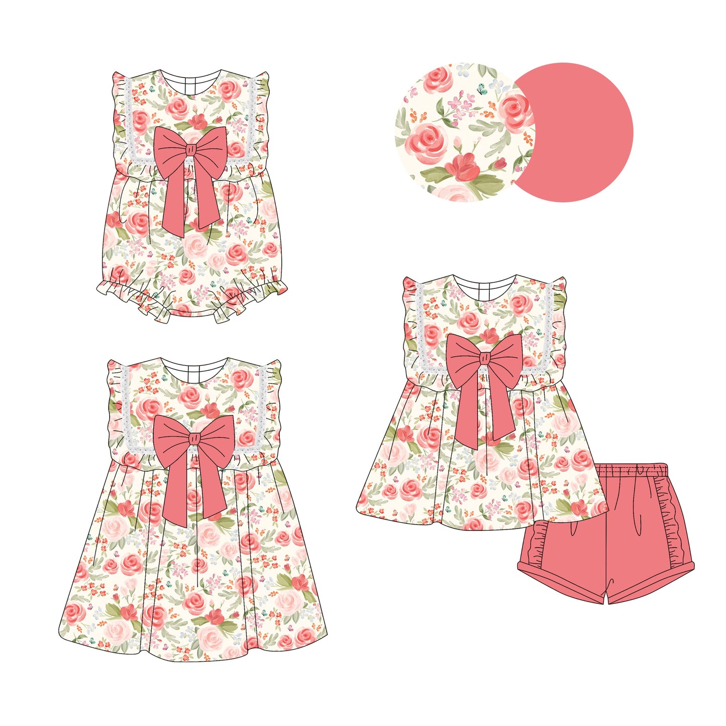 ( Moq 5 Each Style ) Baby Girl Flower Bows Sibling Romper Dress Set 3.28