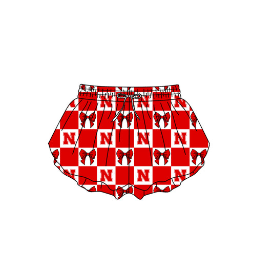 ( Moq 5 ) Kids Girls Adult Women N Bows Red Plaid Team Shorts Sibling Mom and Me Yoga Clothes