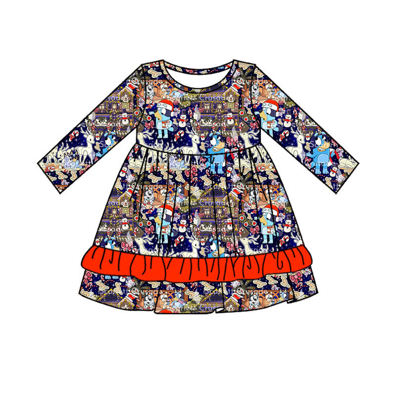 Baby Girl Long Sleeves Christmas Dogs Dress