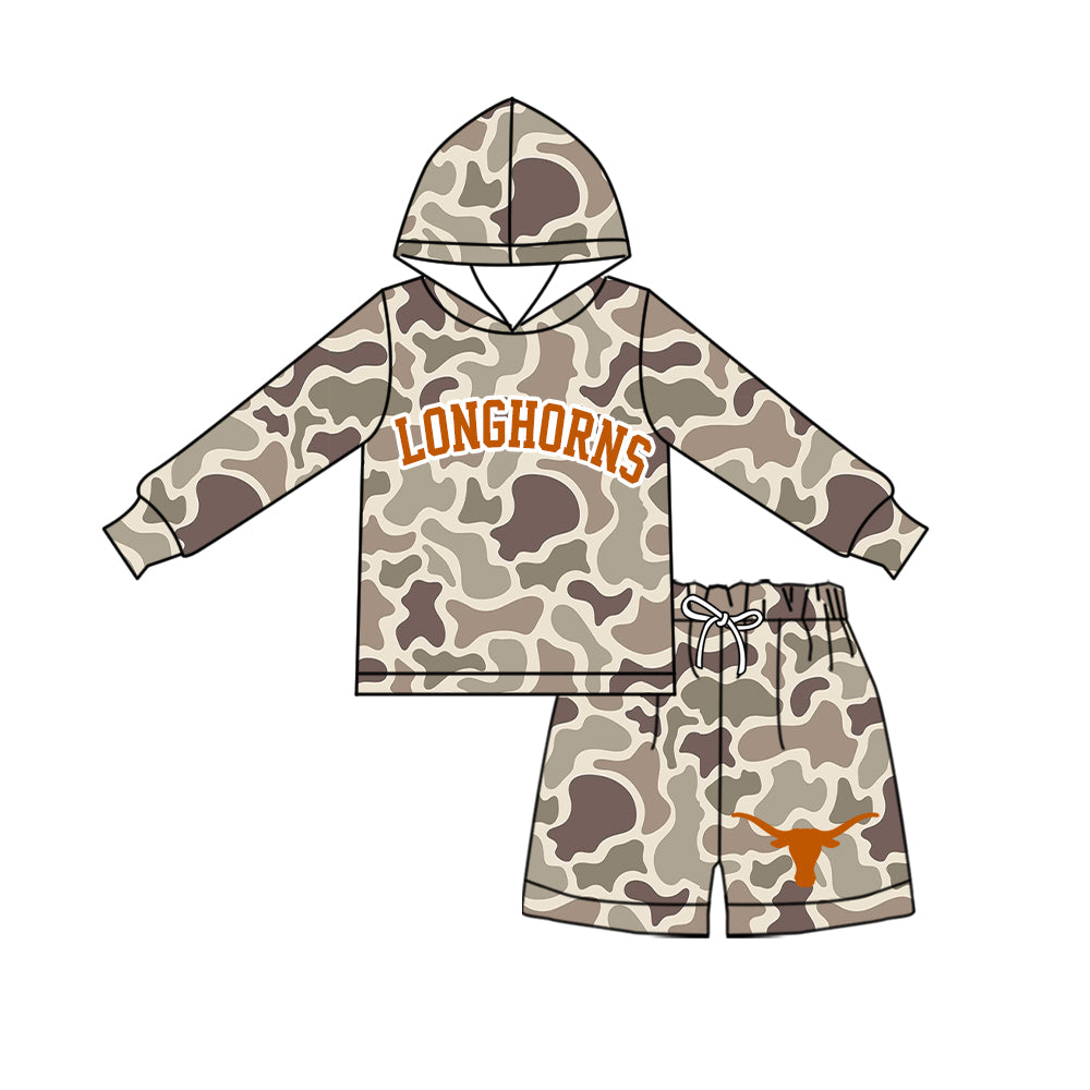( Moq 5 ) Baby Girls Kids Long Sleeves Hoodie Shirt Camo Shorts Team Set Clothes
