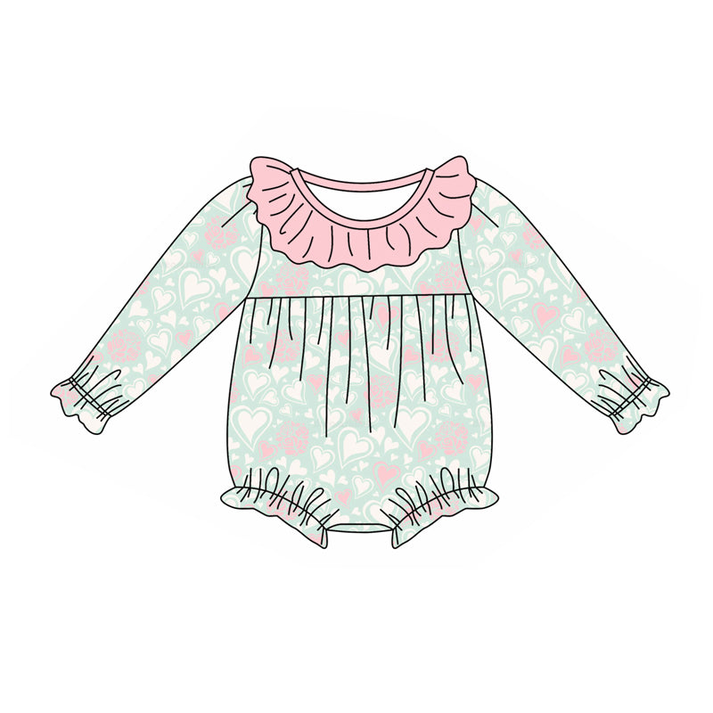 Baby Girl Infant Long Sleeves Valentine Hearts Bubble Romper