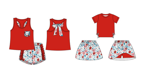 Baby Girl July 4th Floral Bows Sibling Set ( Moq 5 Each Style ) 12.31