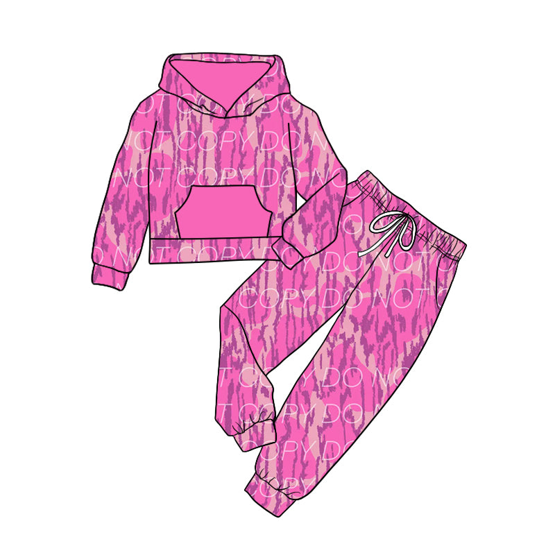 Baby Girl Long Sleeves Hoodie Pocket Shirt Pink Camo Pants Set