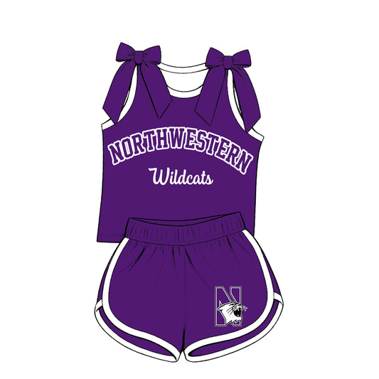 ( Moq 5 ) Baby Girls Kids Sleeveless Bows Shirt Shorts Team Set Cheer Clothes