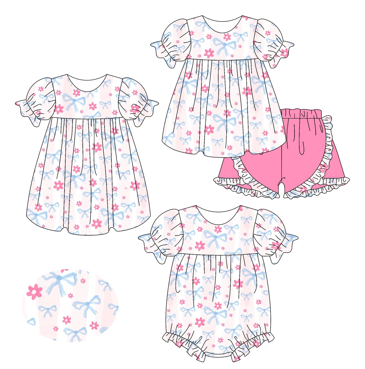 Baby Girl Bows Flower Sibling Romper Dress Set ( Moq 5 Each Style ) 2.15
