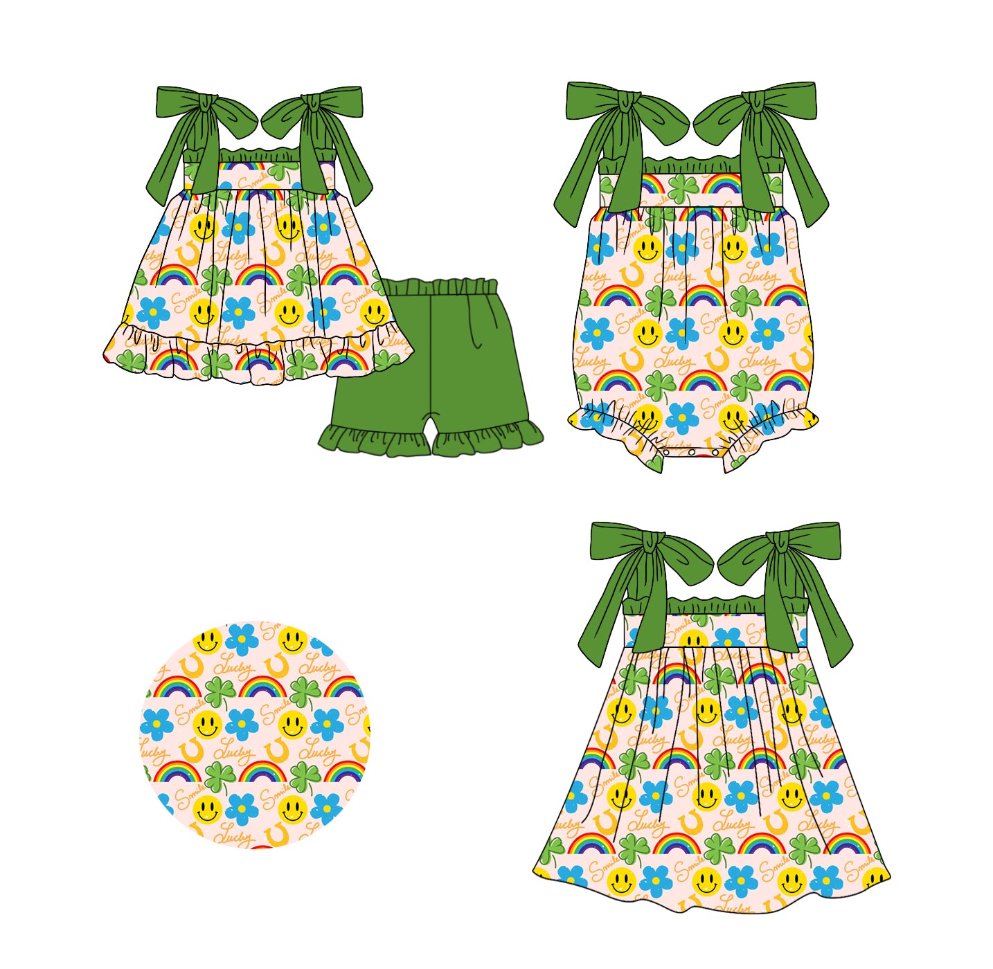 Baby Girl Straps St. Patrick Smile Sibling Romper Dress Clothes Set ( Moq 5 Each Design )11.20