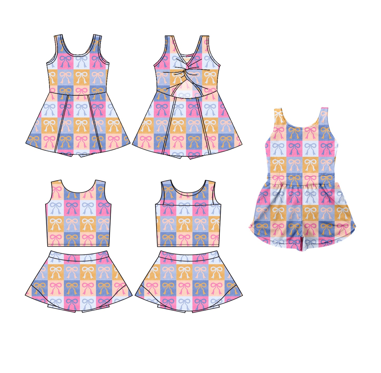 Baby Girl Sleeveless Plaid Bows Sibling Jumpsuit Dress Set ( Moq 5 Each Style ) 3.19