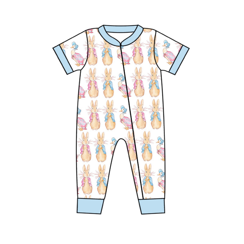 Baby Boy Infant Short Sleeves Easter Rabbit Zipper Romper Moq 5