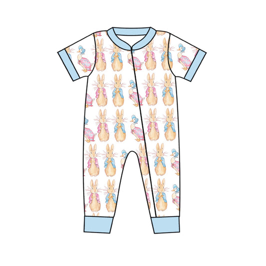 Baby Boy Infant Short Sleeves Easter Rabbit Zipper Romper Moq 5