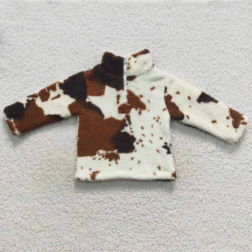 6 A30-21-2 Baby Girl Zipper Overcoat Brown Cow Coat Jacket Cardigan