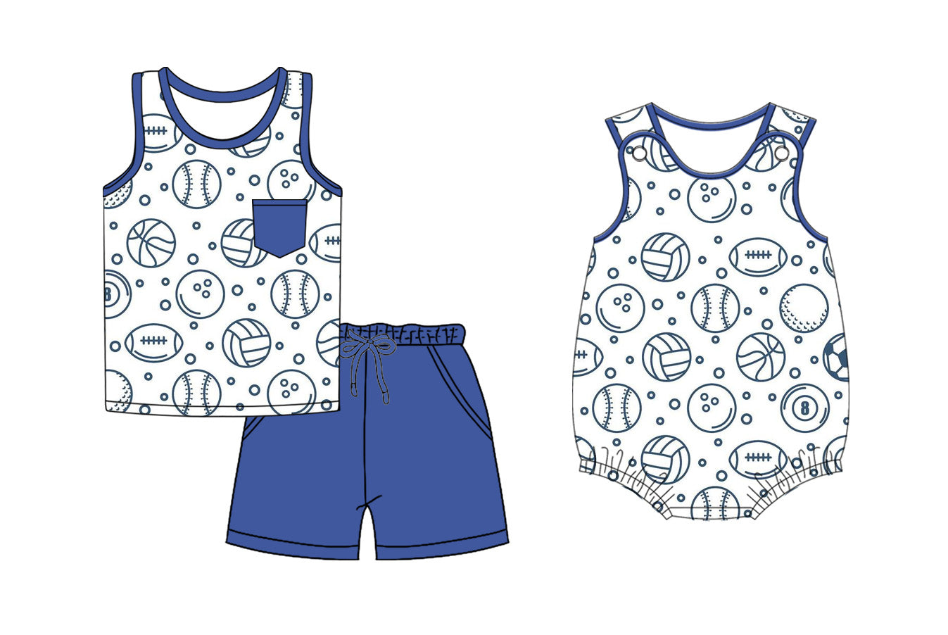 Baby Boy Sleeveless Ball Game Sibling Romper Set ( Moq 5 Each Style ) 2.20
