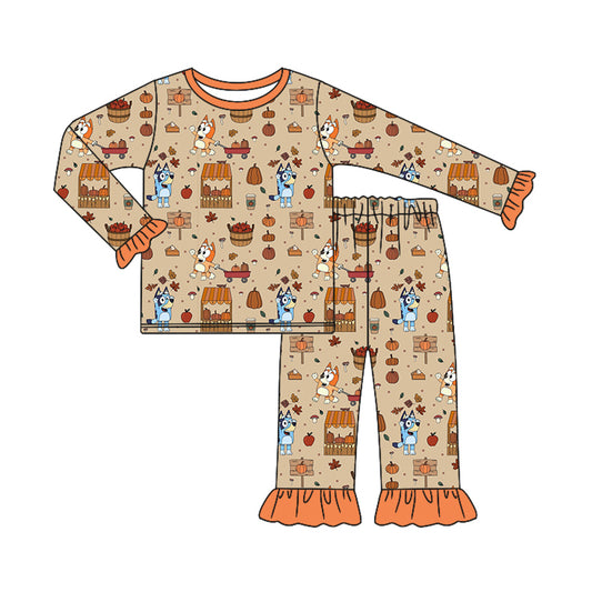 Baby Girl Long Sleeves Pumpkin Dogs Fall Shirt Pants Set Pajamas