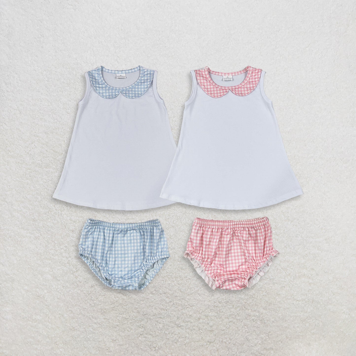 Sibling Baby Boys Girls Sleeveless Tops Plaid Bummie Shorts Sets Clothes RTS