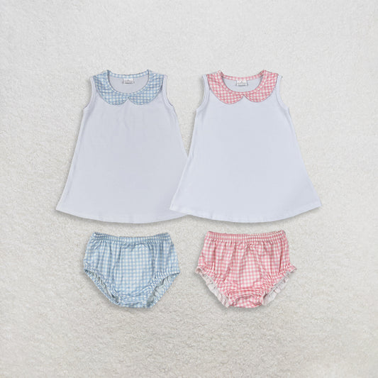 Sibling Baby Boys Girls Sleeveless Tops Plaid Bummie Shorts Sets Clothes RTS