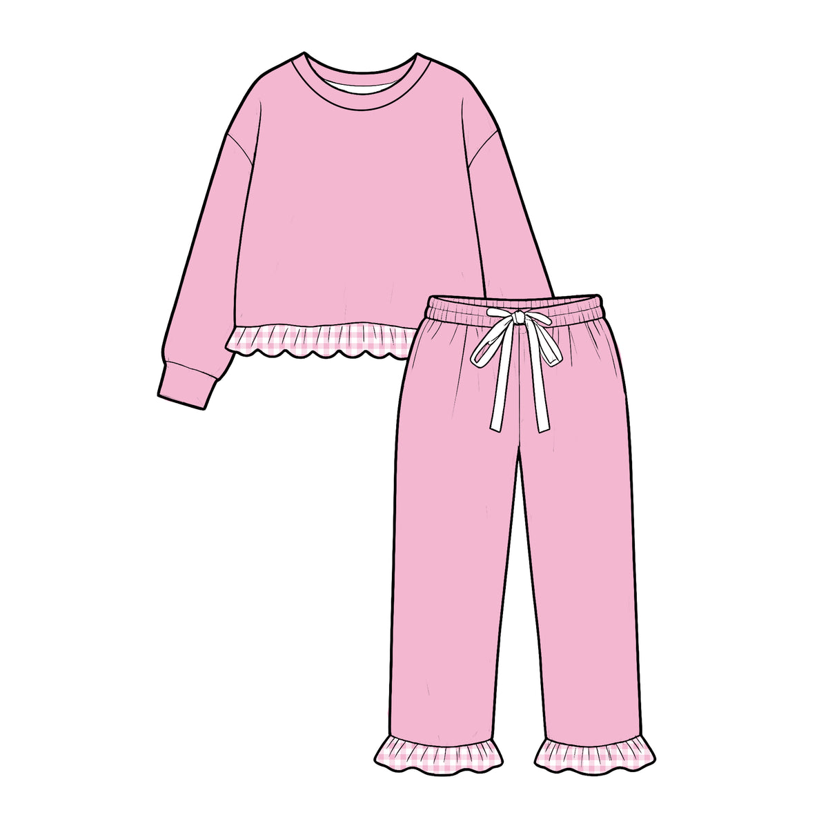 ( Moq 5 ) Baby Girls Kids Long Sleeves Pink Shirt Pants Cotton Set Clothes