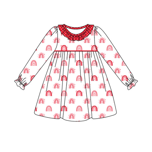 Baby Girl Toddler Long Sleeves Rainbow Hearts Valentine Knee Length Dress Moq 5