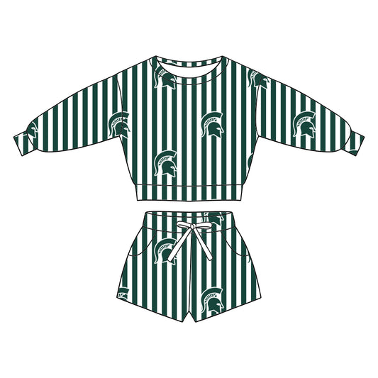 ( Moq 5 ) Baby Girls Kids Long Sleeves Shirt Pockets Shorts Team Set Clothes