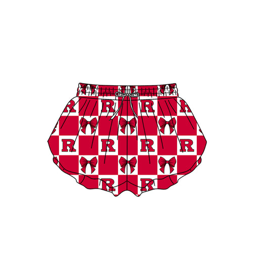 ( Moq 5 ) Kids Girls Adult Women R Bows Red Checked Team Shorts Sibling Mom and Me Yoga Clothes