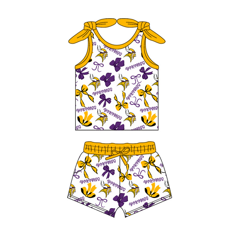 ( Moq 5 each style ) Baby Girl Toddler Team Yellow Purple Bows Sibling Green Dress Set 7.9