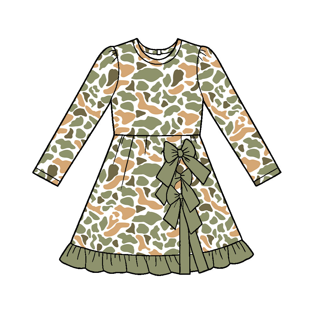 ( Moq 5 ) Baby Girls Kids Long Sleeves Camo Print Shorts Bows Ruffle Dress Clothes