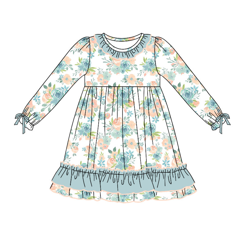 Baby Girl Long Sleeves Flower Green Dress