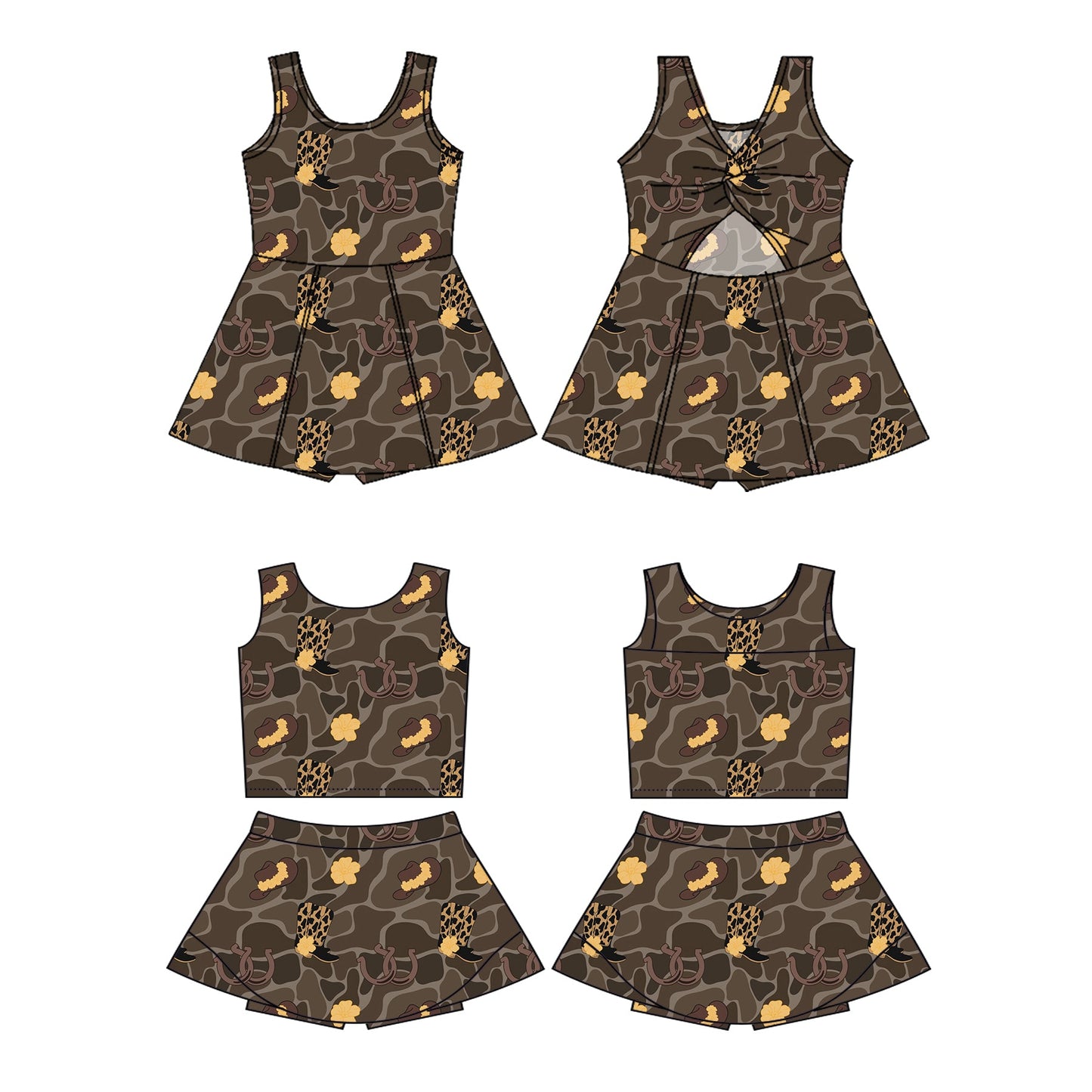 ( Moq 5 Each Style ) Baby Girl Sleeveless Camo Boots Western Sibling Dress Set 3.22