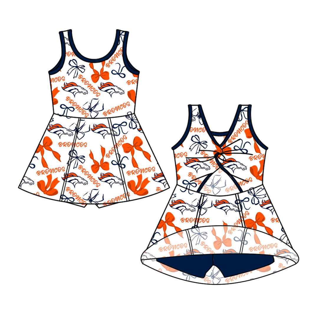 ( Moq 5 each style ) Baby Girl Toddler Team Horse Bows Sibling Skort Dress Set 6.9