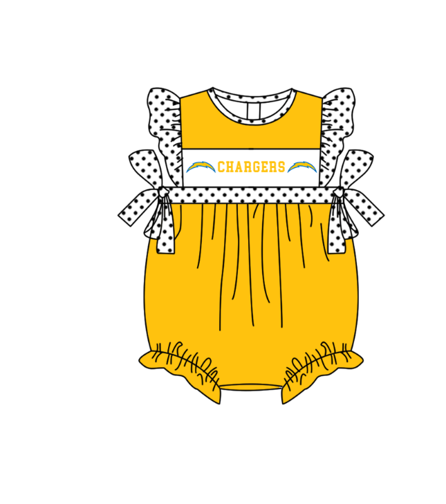 ( Moq 5 ) Baby Girls Kids Short Sleeves Bows Team Yellow Bubble Romper