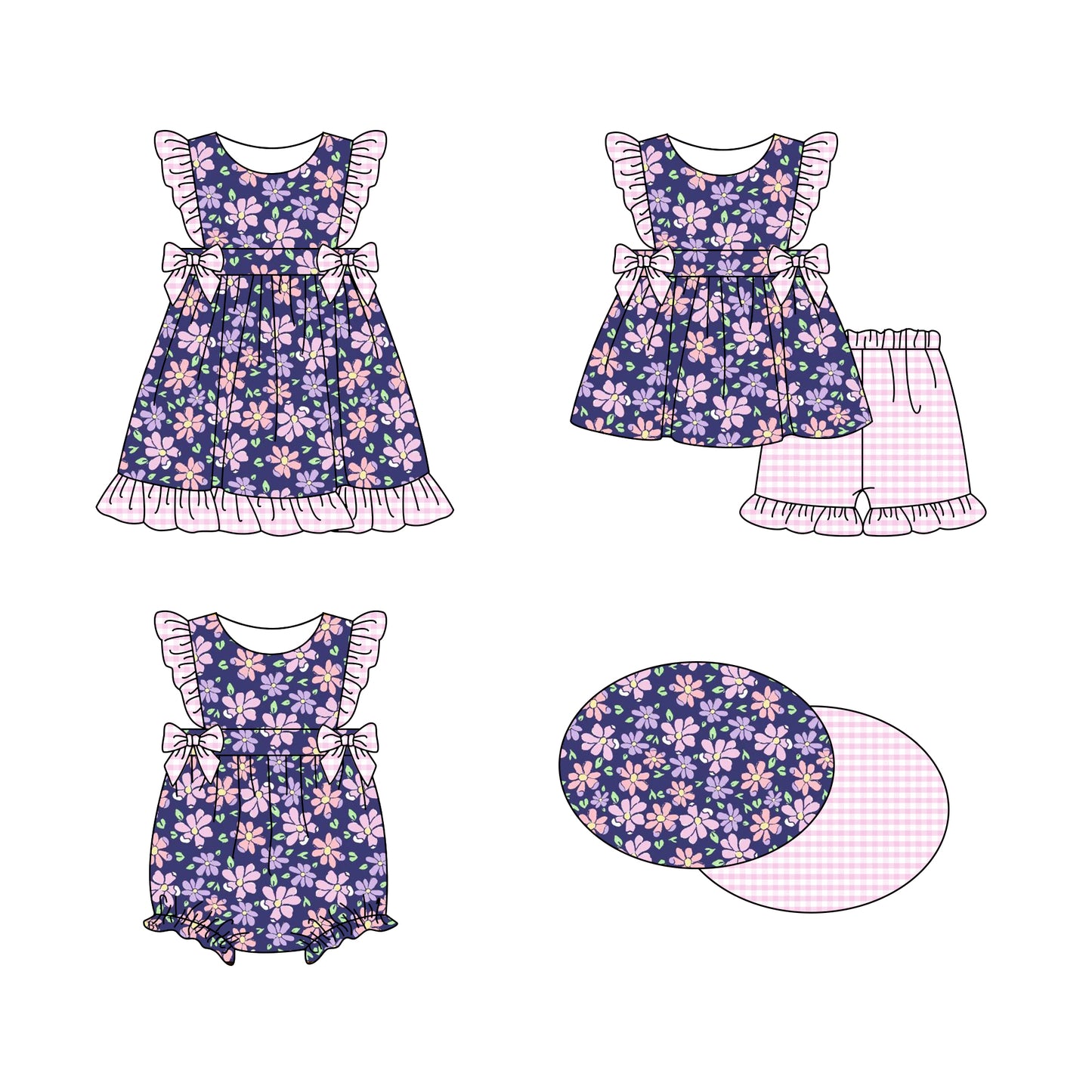 Baby Girl Flower Sibling Romper Dress Clothes Set ( Moq 5 Each Design )